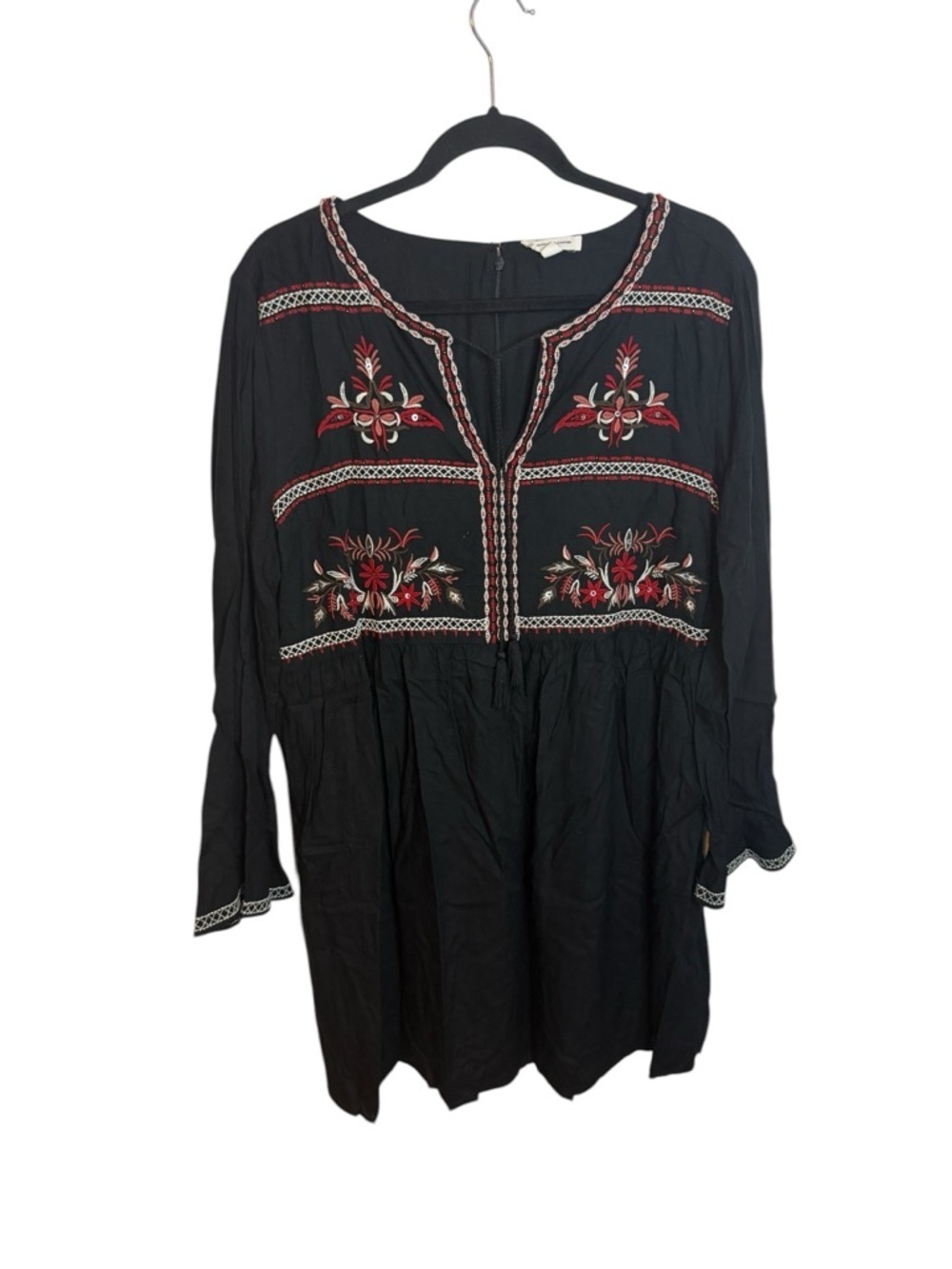BeachLunchLounge Black Bohemian Embroidered Bell Sleeve Dress